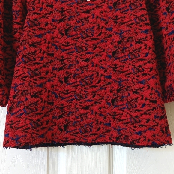 Free People Sunset Textured Puff Sleeve Square Neck Cropped Blouse Red Black S - Picture 6 of 10